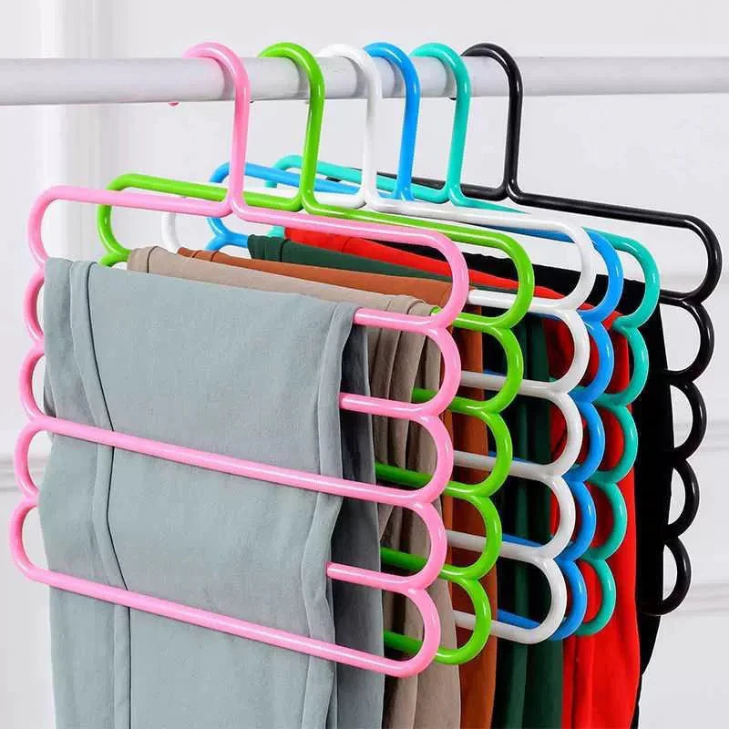 5-Layer Multi-Functional Clothes Hanger – Non-Slip Plastic Pants Storage Rack for Closet Organization