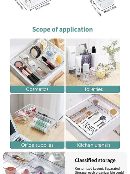 Drawer Organizers Set, Clear Plastic Desk Dividers & Storage Bins for Bedroom Dresser, Office, Makeup, Jewelry & Gadgets