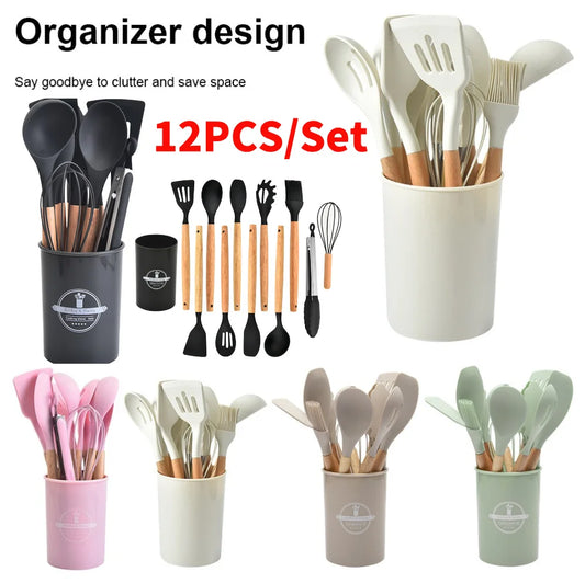 12Pcs Kitchen Utensil Set – Silicone Spatula Set with Holder Non-Stick Cooking Utensils
