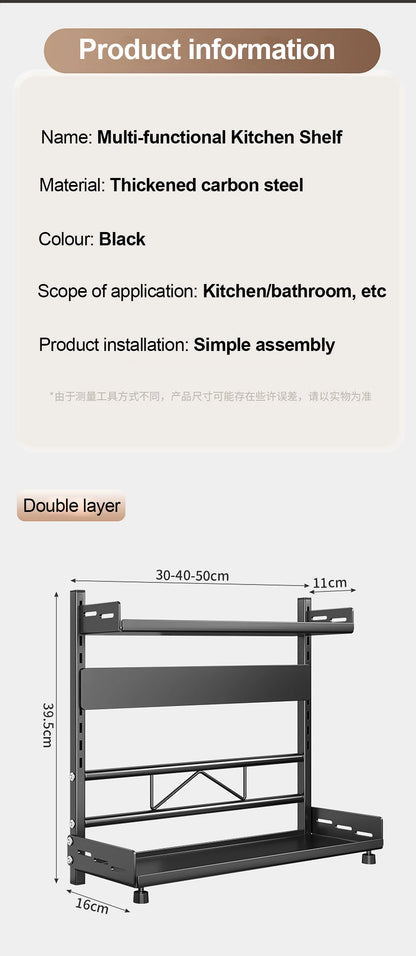 3-Tier Spice Storage Rack for Countertop, Adjustable Metal Kitchen Organizer Shelf for Cabinet & Pantry – Black