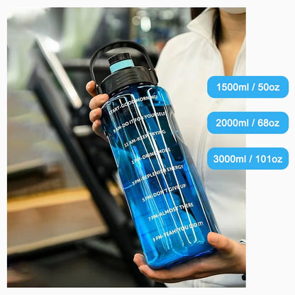 LUSQI Sports Water Bottle – Large Capacity Plastic Leak-Proof Bottle with Straw and Time Marker for Home and Outdoor Sports