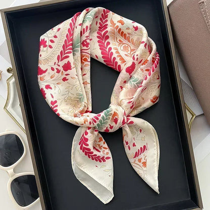 Luxury Printed Silk-Style Square Scarf for Women, Soft Satin Neckerchief Headband and Hair Ribbon, Fashion Hijab and Bag Accessory for Office and Daily Wear