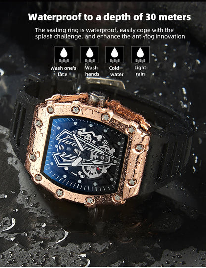 WLISTH Men’s Large Dial Square Quartz Watch, Waterproof Sport Wristwatch with Luminous Hands, Rubber Strap, and Calendar Display