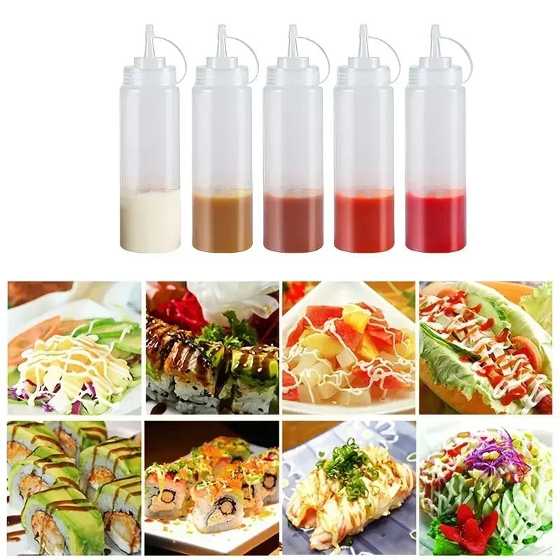 Large Squeeze Condiment Bottles with Nozzles – Ketchup, BBQ Sauce, Olive Oil Dispenser Squeeze Bottles Kitchen Gadget