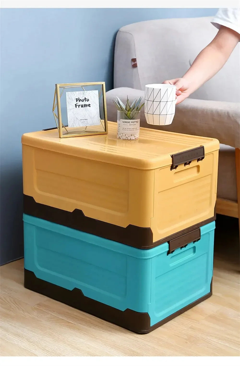Foldable Plastic Storage Box with Lid, Large Capacity Multifunctional Organizer for Home Goods & Space-Saving Storage