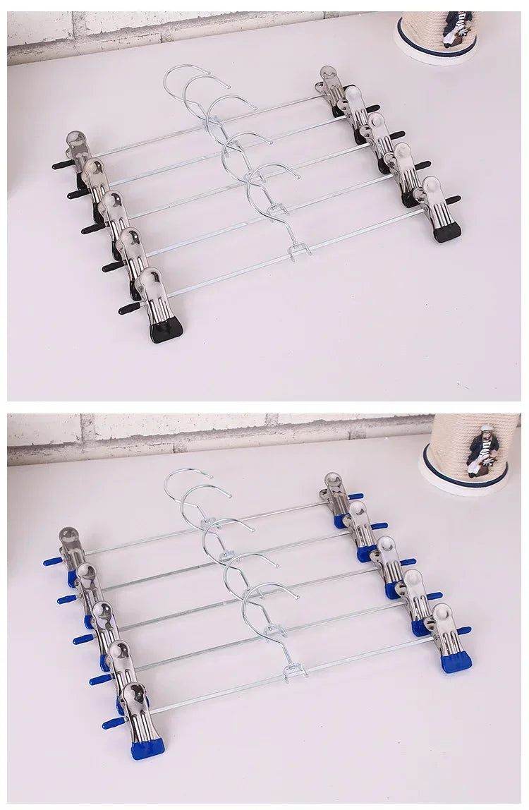Stainless Steel Pants Hanger with Adjustable Clips – Anti-Slip Skirt & Trousers Rack for Wardrobe Storage