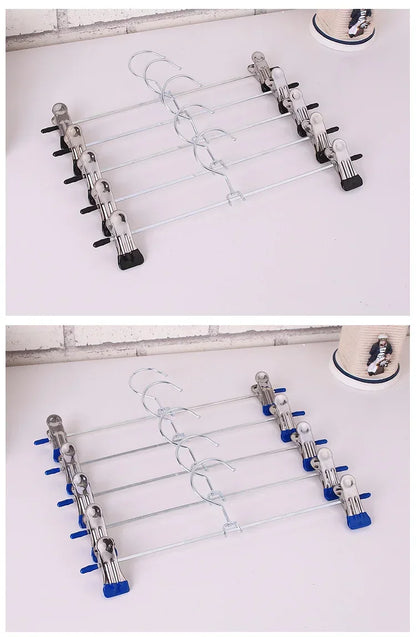 Stainless Steel Pants Hanger with Adjustable Clips – Anti-Slip Skirt & Trousers Rack for Wardrobe Storage