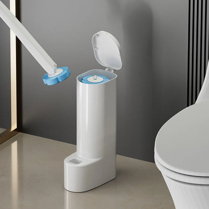 White Disposable Toilet Brush Cleaner with Long Handle, Replaceable Brush Head Bathroom Cleaning Accessory