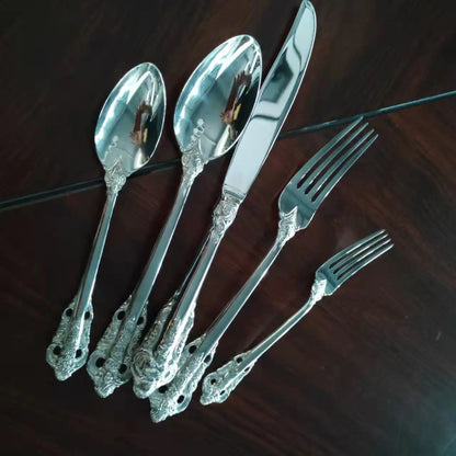 20/30PCS Luxury Gold & Silver Cutlery Set, Vintage Stainless Steel Flatware with Engraved Forks, Spoons & Knives