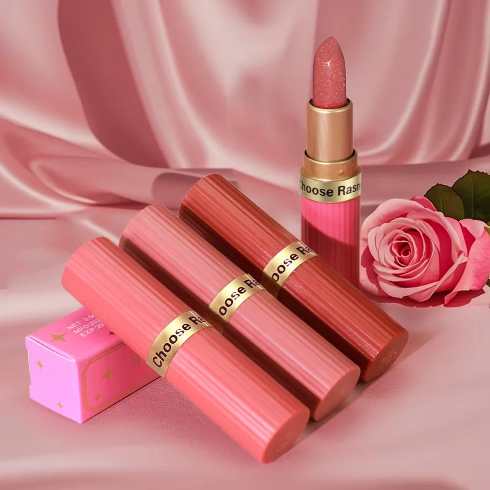 CHOOSE RASME Pearlescent Pink Glitter Velvet Lipstick, Metallic Matte Shimmer Waterproof Long-Lasting Moisturizing Diamond Lipstick, 3.5g