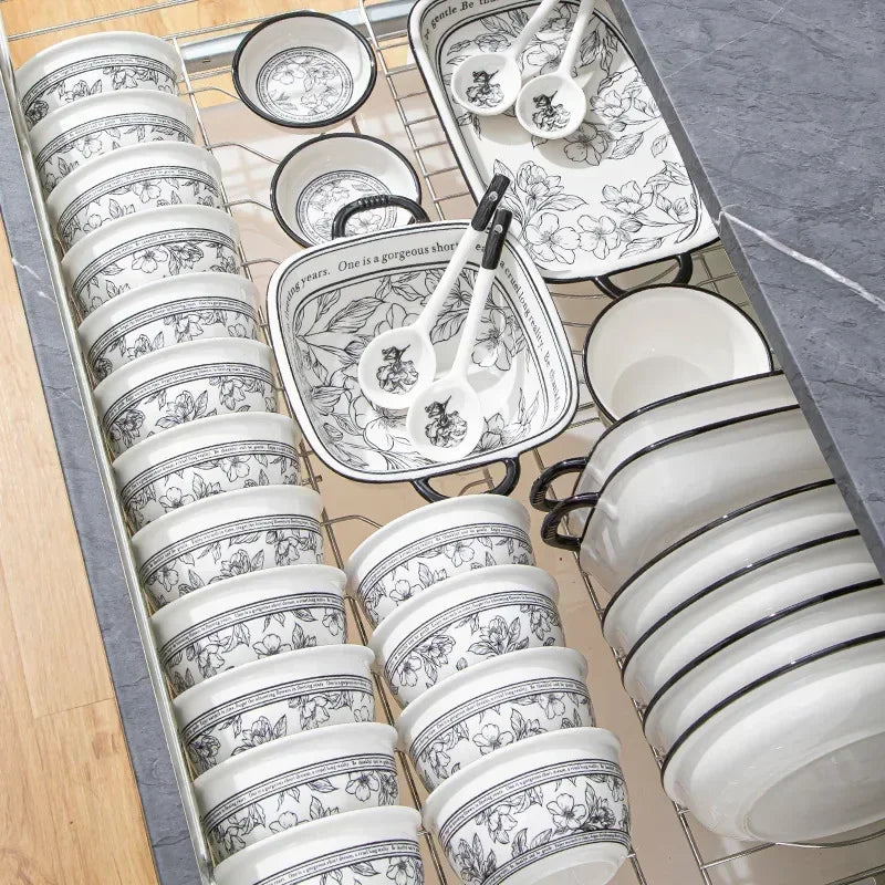 20PCS Porcelain Dinnerware Set for 4, Lucky Pattern Ceramic Tableware Gift Box with Bowls, Plates & Cutlery
