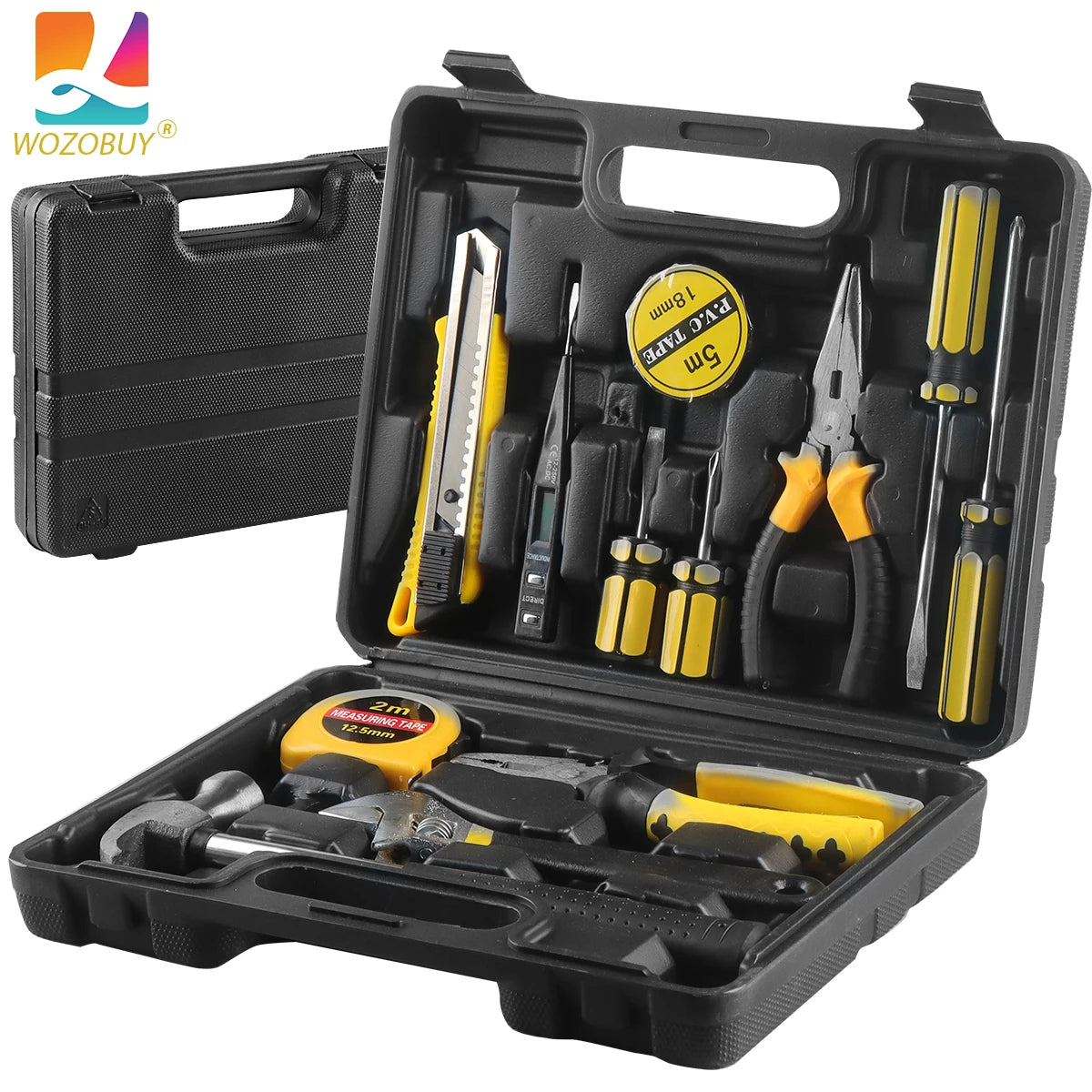 WOZOBUY Household Tool Kit Set, 8/9/12/13-Piece General Hand Tool Set with Plastic Toolbox for Home and Car Repair