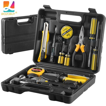 WOZOBUY Household Tool Kit Set, 8/9/12/13-Piece General Hand Tool Set with Plastic Toolbox for Home and Car Repair