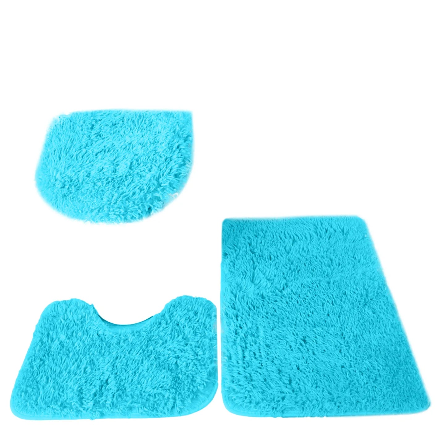 3PCS Bathroom Rug Set, Non-Slip Bath Mats with Toilet Lid Cover, Soft Fluffy Solid Color Bathroom Carpet Set