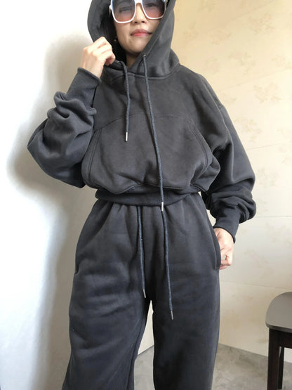 Women’s Fleece Hoodie and Jogger Pants 2-Piece Tracksuit Set, Warm Solid Color Sweat Suit for Fall and Winter Casual Sports Outfit