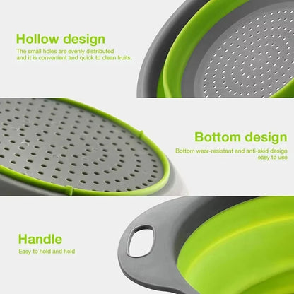 Collapsible Silicone Colander Strainer Basket, Foldable Vegetable and Fruit Washing & Draining Basket Kitchen Gadget