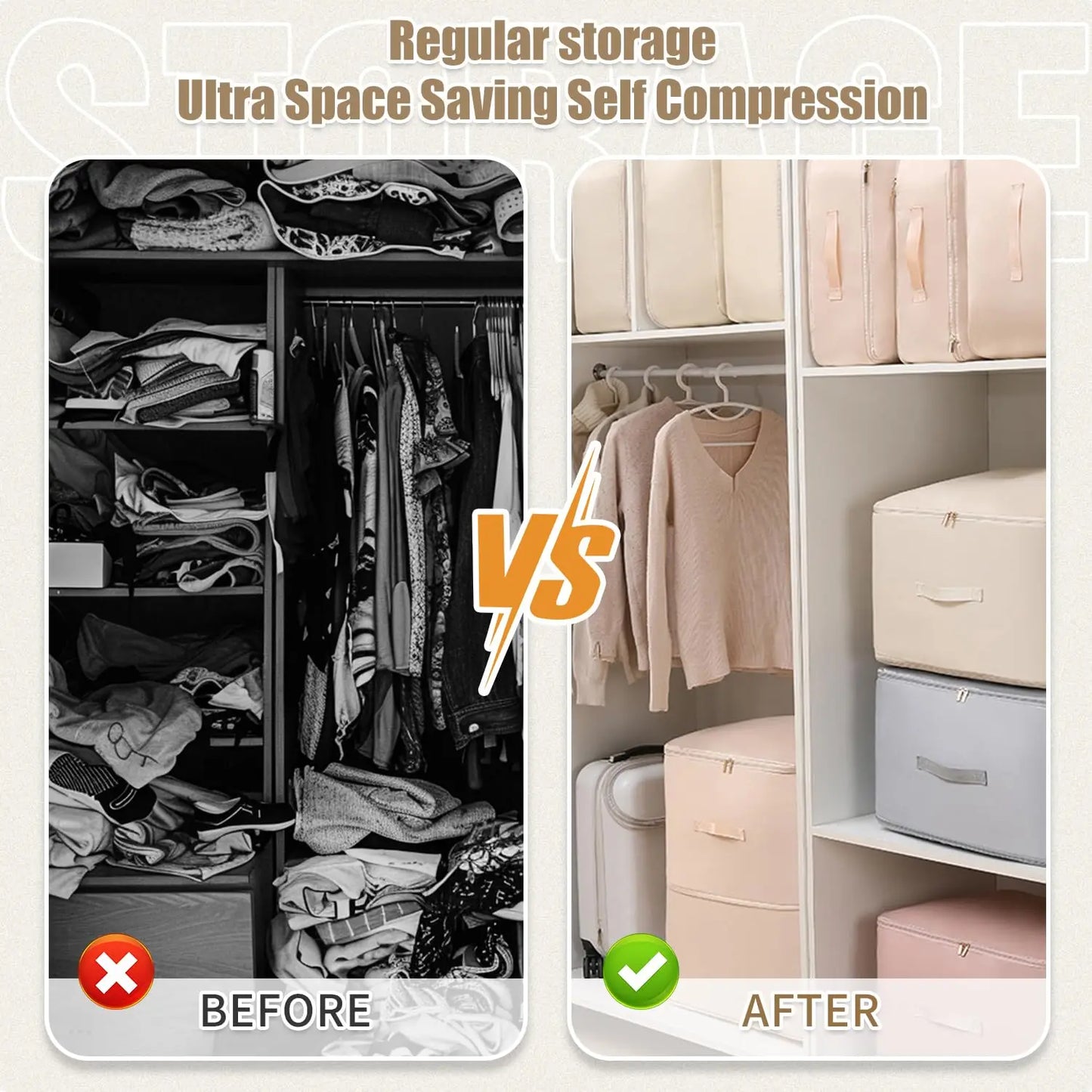 Self-Compression Storage Bag, Ultra Space-Saving Organizer for Clothing, Comforters & Bedding (1PC)