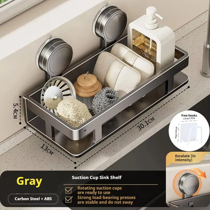 Suction Cup Wall-Mounted Kitchen Sink Storage Rack – Punch-Free Rag & Sponge Draining Organizer