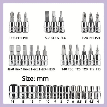 46-Piece Auto Repair Tool Kit, Combination Ratchet Wrench and Socket Set for Car Maintenance with Toolbox