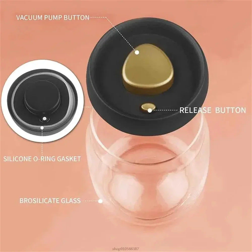 Coffee Beans Vacuum Sealed Tank – Transparent Glass Airtight Food Storage Jar with Air Extraction