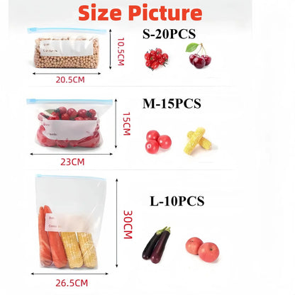 Silicone Food Storage Bags – Leakproof Reusable Stand-Up Zip Shut Fresh Food Storage Bags