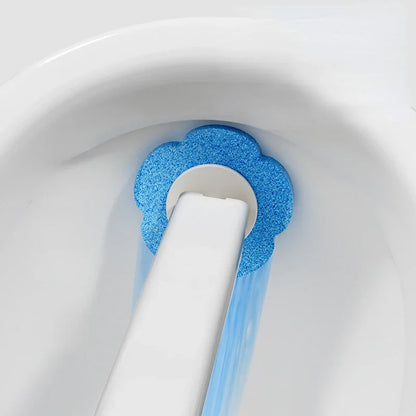 White Disposable Toilet Brush Cleaner with Long Handle, Replaceable Brush Head Bathroom Cleaning Accessory