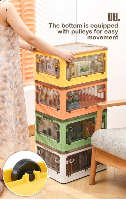 Foldable Storage Box with Wheels, Stackable Closet Organizer for Clothes, Quilts, Toys & Books