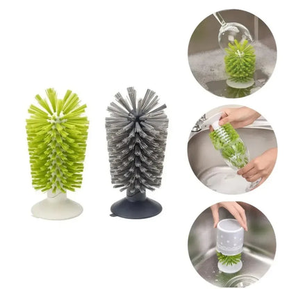 Sink Suction Cup Glass Brush – Upright Bottle & Wine Glass Cleaner with Durable Bristles