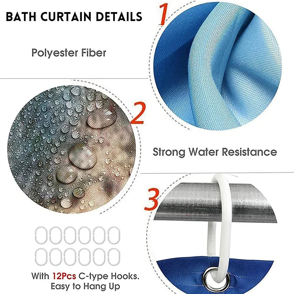4pcs Coral Starfish Pattern Bathroom Set, Waterproof Fabric Shower Curtain With 12 Hooks Toilet Lid Cover, Bathroom Decor