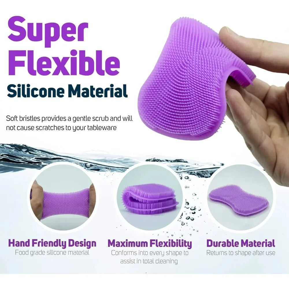 Soft Silicone Sponge Brush – Non-Stick Scratch-Free Scrubber for Kitchen Bowls and Fruit Washing