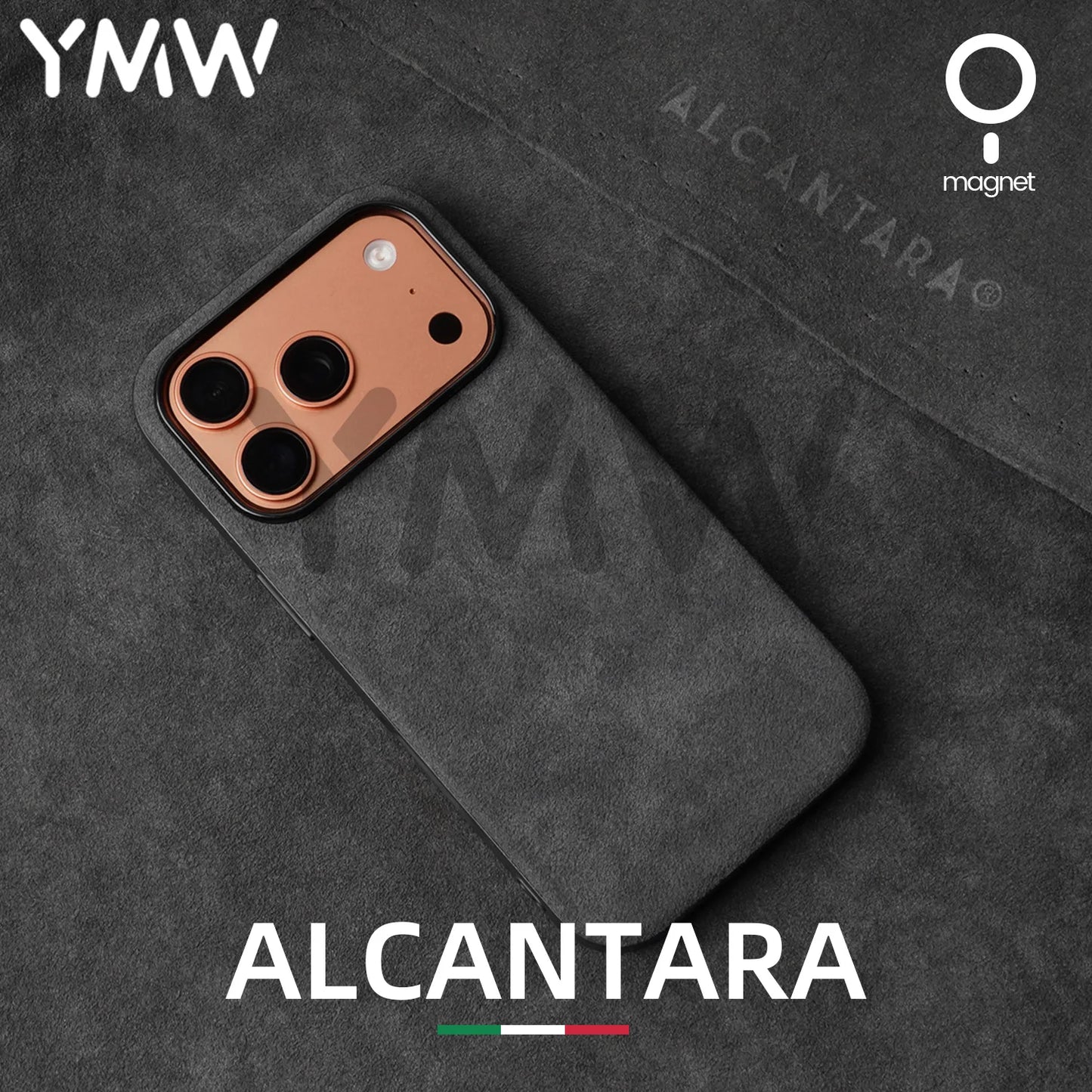 YMW Alcantara Suede Leather Phone Case for iPhone 17/16/15 Series, Luxury Supercar Interior Style Matte Protective Cover with Non-Slip Grip