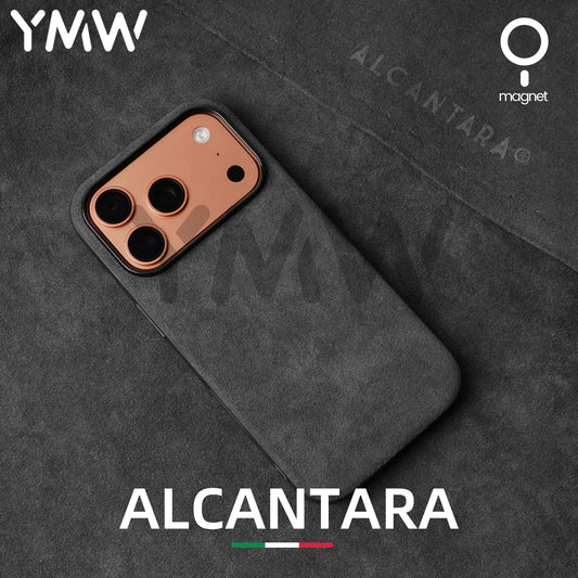 YMW Alcantara Suede Leather Phone Case for iPhone 17/16/15 Series, Luxury Supercar Interior Style Matte Protective Cover with Non-Slip Grip