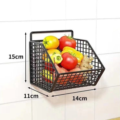 Wall-Mounted Kitchen Storage Basket – Durable Wire Rack for Vegetables & Fruits Home Organizer