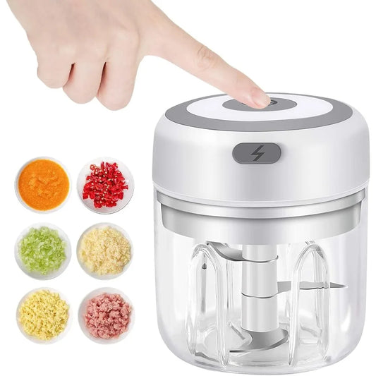 Electric Garlic Mincer 250ML, USB Rechargeable Mini Vegetable Chopper with Stainless Steel Blades, Portable Food Processor