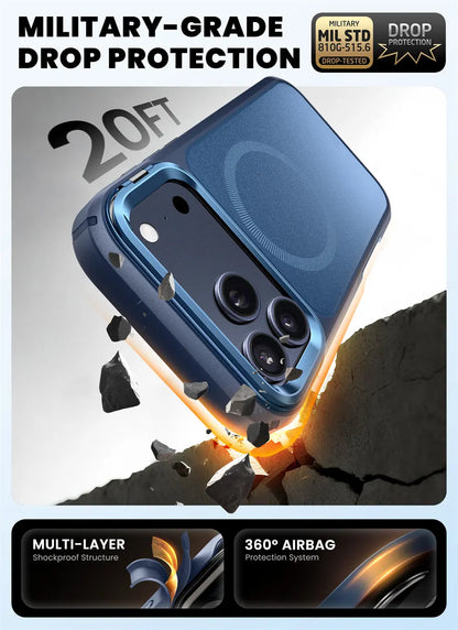 For iPhone 17 Pro Max Case 6.9" I-BLASON Are Flip Full-Body Magnetic Phone Case with Tempered Glass Screen Protector & Stand