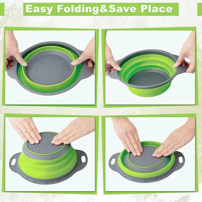 Collapsible Silicone Colander Strainer Basket, Foldable Vegetable and Fruit Washing & Draining Basket Kitchen Gadget