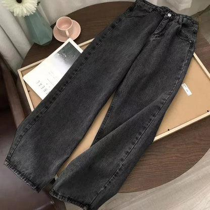 Y2K Hip-hop Stitching Fashion Joker Retro Jeans Female Korean Casual Simple Dress Essential Wide-leg Pants Loose  Joker Overalls