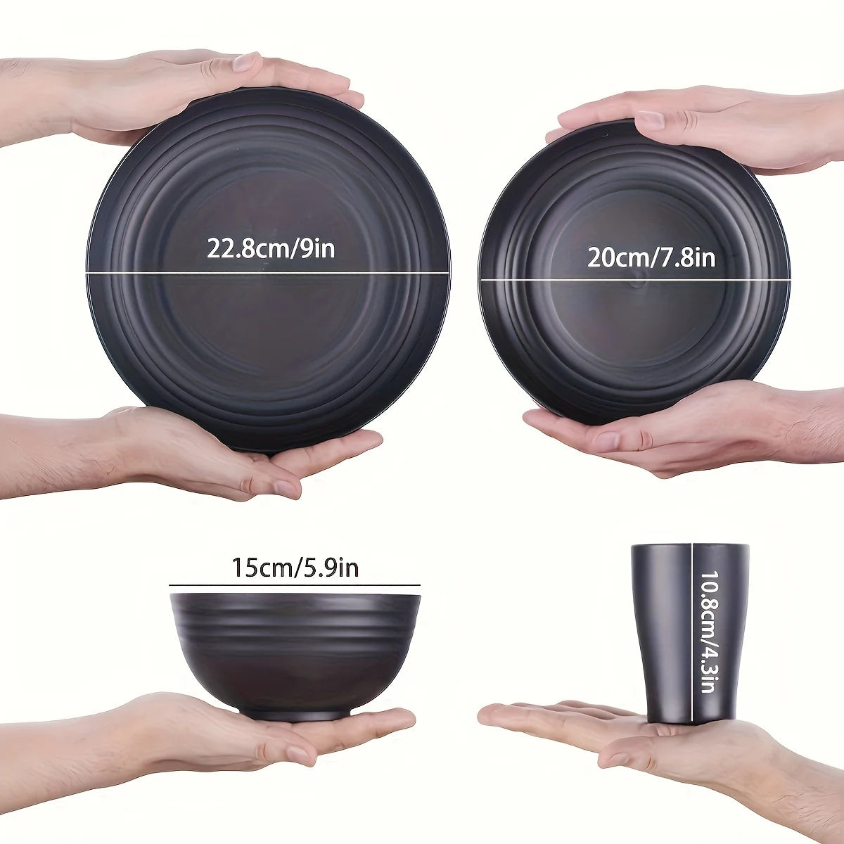 16-Piece Unbreakable Plastic Dinnerware Set, Microwave & Dishwasher Safe Plates, Bowls & Cups
