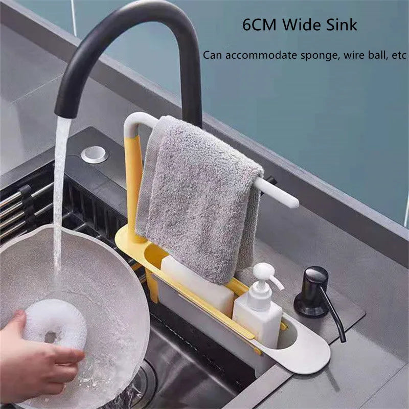 Telescopic Sink Shelf – Adjustable Kitchen Sink Organizer Soap & Sponge Holder Drain Rack