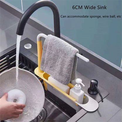 Telescopic Sink Shelf – Adjustable Kitchen Sink Organizer Soap & Sponge Holder Drain Rack