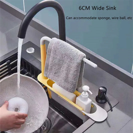 Telescopic Sink Shelf – Adjustable Kitchen Sink Organizer Soap & Sponge Holder Drain Rack