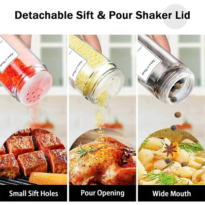 12Pcs Glass Spice Jars with Bamboo Lids – Kitchen Spice Jar Set with Minimalist Labels and Collapsible Funnel