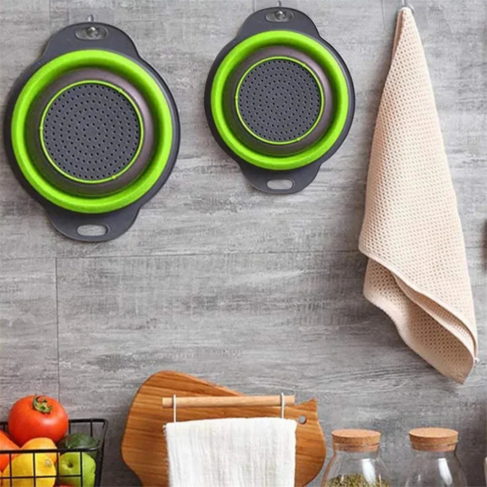 Collapsible Silicone Colander Strainer Basket, Foldable Vegetable and Fruit Washing & Draining Basket Kitchen Gadget