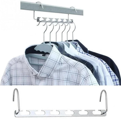 6-Hole Stainless Steel Clothes Hanger – Foldable Traceless Shirt & Clothing Storage Hooks