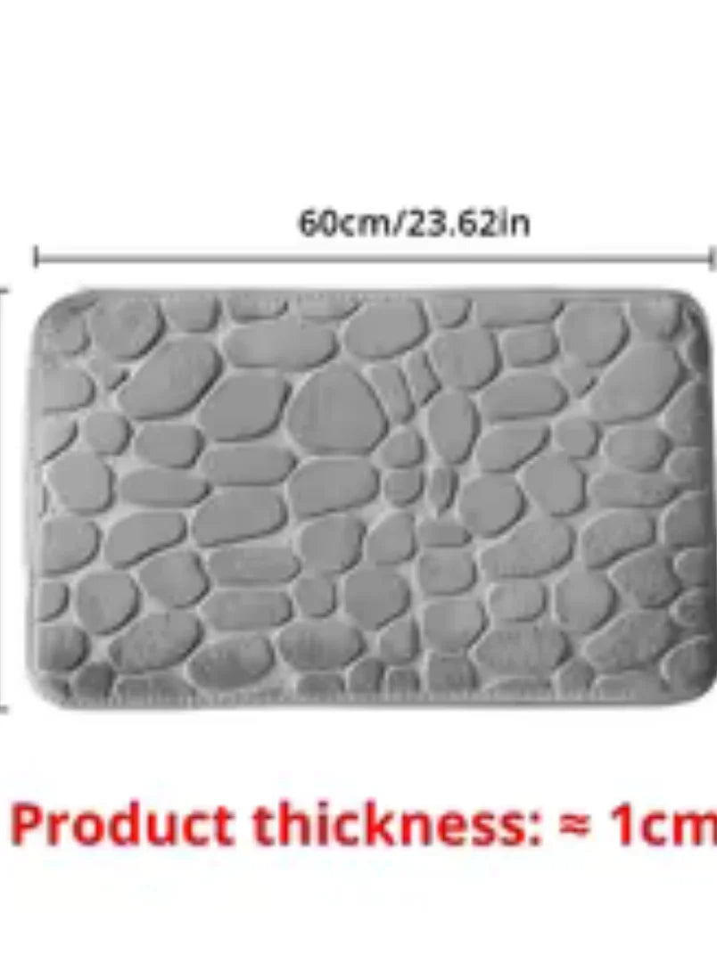 Memory Foam Bathroom Mat, Embossed Velvet Non-Slip Cobblestone Floor Rug, Microfiber Carpet for Bathroom and Living Room
