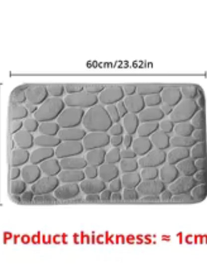 Memory Foam Bathroom Mat, Embossed Velvet Non-Slip Cobblestone Floor Rug, Microfiber Carpet for Bathroom and Living Room