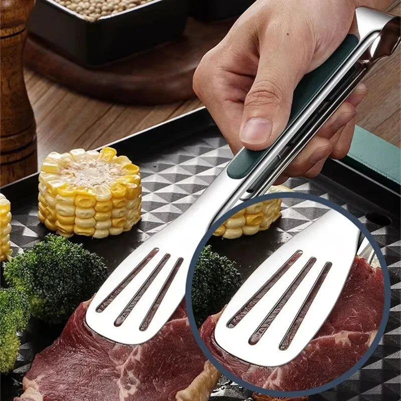 Stainless Steel Kitchen Tongs, Non-Slip Food Tongs for Cooking, BBQ, Salad, Bread and Buffet Serving