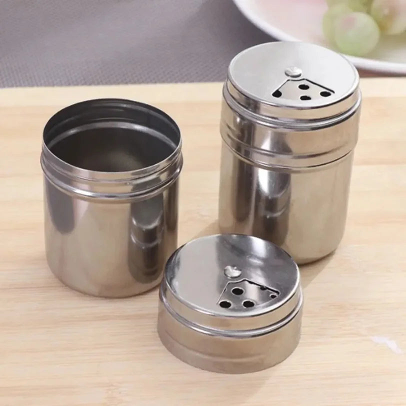 Multi-Purpose Stainless Steel Seasoning Jar – Salt Sugar Bottle with Rotating Cover Spice Pepper Shaker