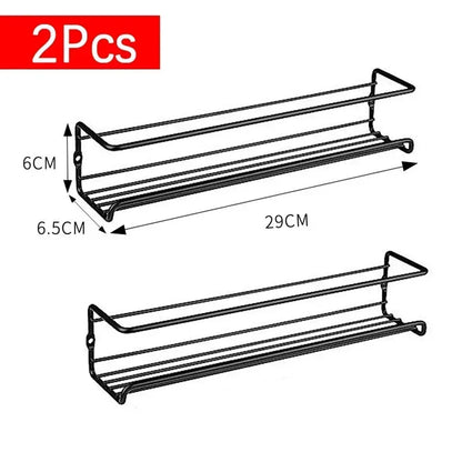 2Pcs Metal Kitchen Organizer Hanging Racks, Wall-Mounted Seasoning Shelf Spice Storage Rack for Home & Restaurant