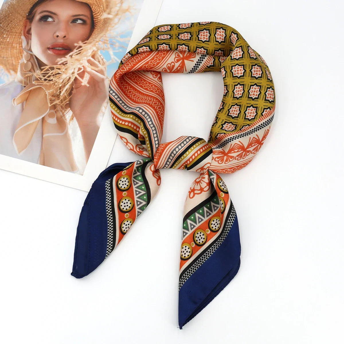 Luxury Printed Silk-Style Square Scarf for Women, Soft Satin Neckerchief Headband and Hair Ribbon, Fashion Hijab and Bag Accessory for Office and Daily Wear